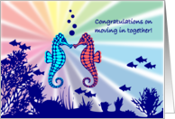 Congratulations on Moving in Together - Seahorses in Coral card