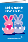 Lets make love like bunnies this Valentines day (Heterosexual) card