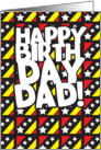 Happy Birthday DAD! Black, Red, Yellow Starry Design card