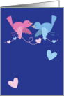 Hanging love pink and blue birds with love hearts card