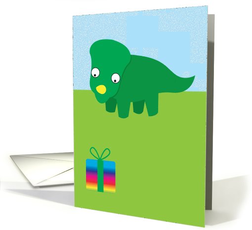 Birthday, Cute Dinosaur looking down at a present card (821584)