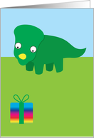 Birthday, Cute Dinosaur looking down at a present card