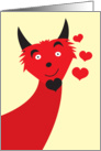 Cute devilish creature with love hearts card