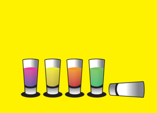 Spring break shooters cocktail glasses in a row