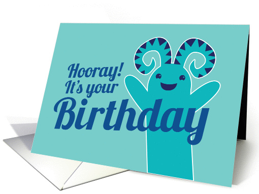 Hooray! It's your Birthday teal monster card (862387)