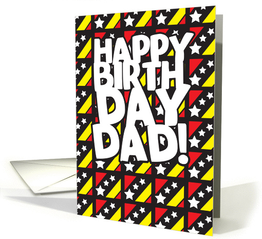 Happy Birthday DAD! Black, Red, Yellow Starry Design card (862393)