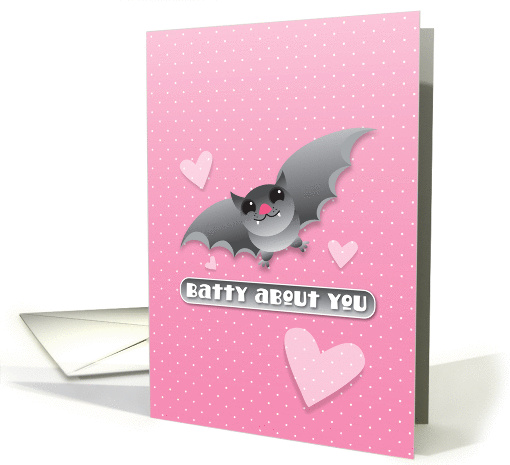 Batty about you with grey bat and love hearts card (862764)