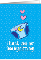 Thank you for babysitting blue with cute baby diaper and love hearts card