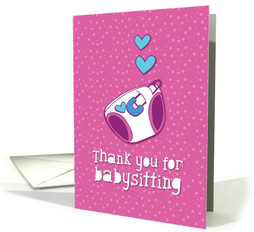 Thank you for babysitting pink with cute baby diaper and... (863388)