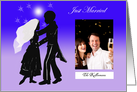 Just married, photo card, silhouette couple dancing under stars card