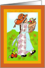 thanksgiving, invitation, peasant girl with basket, autumn leaves card