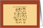On your retirement, three ladies, sepia colored, vintage, border card