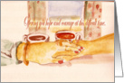 Offering you hope and courage, hand covering hand, coffee cups card