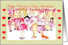 Happy Valentine’s Day, Sweetheart, boy and girl with large hearts, party card