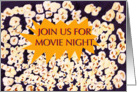 Join us for Movie Night, popcorn, invitation, yellow dialogue box card