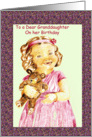 Granddaughter on her birthday, vintage, little girl holding teddy bear card