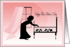 Happy first Mother’s Day, silhouette of Mother and babies in crib card