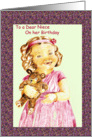 To Dear Niece on her Birthday, little girl, teddy bear, border card
