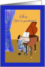 Son, you’ve graduated, young man at the piano,stage card