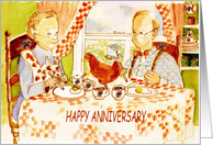 Happy Anniversary, older adult, couple at breakfast card
