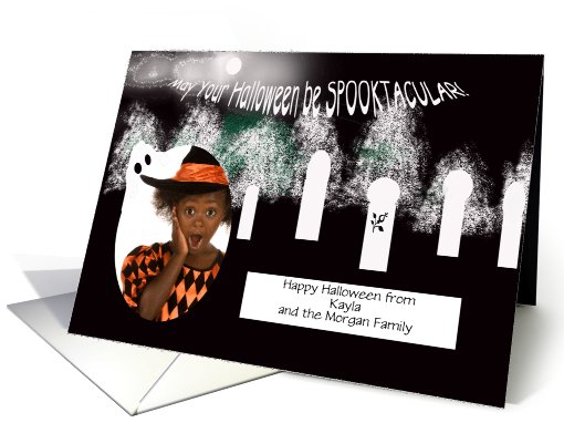 Holiday, Halloween, photo card, black and white, spooky cemetery card