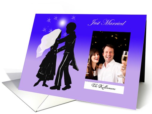 Just married, photo card, silhouette couple dancing under stars card