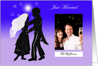 Just married, photo card, silhouette couple dancing under stars card