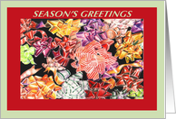Season’s Greetings, holiday, Christmas, ribbon collage with border card