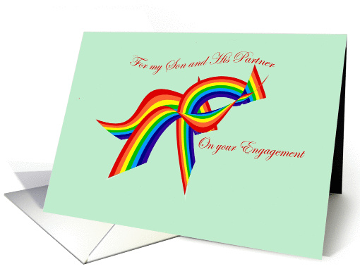 For my son and his partner, engagement, intertwined rainbows card