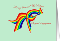 For my son and his partner, engagement, intertwined rainbows card