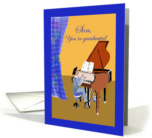 Son, you've graduated, young man at the piano,stage card (933118)