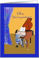 Son, you’ve graduated, young man at the piano,stage card
