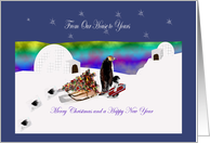 From Our House to Yours, Christmas Arctic penguins, tree on a sled card