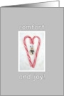 Christmas Candy Cane Heart Snowman Comfort and Joy Holiday card