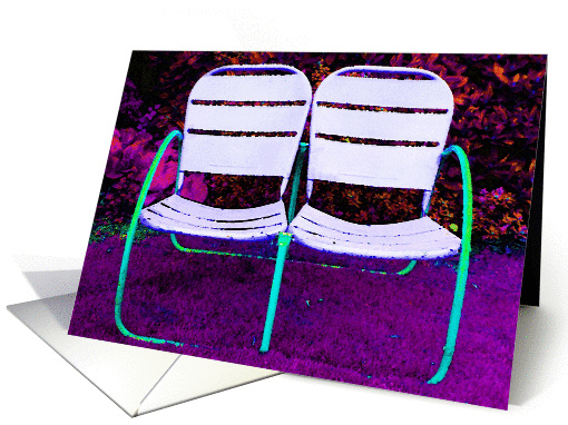 Happy Anniversary Two Chairs Together Forever Purple Modern card