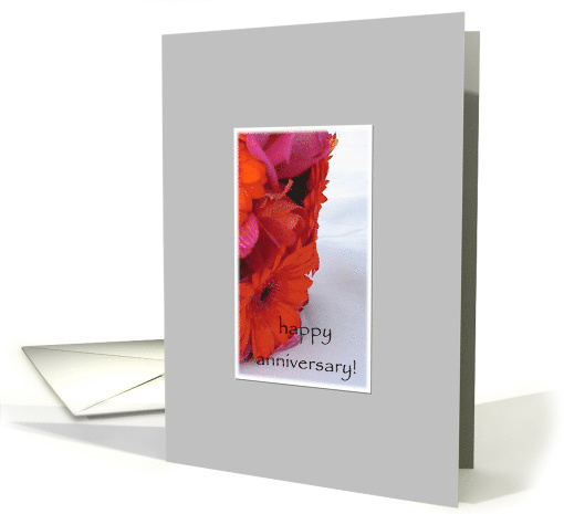 Happy Wedding Anniversary Modern Flowers Bouquet Pink Orange card