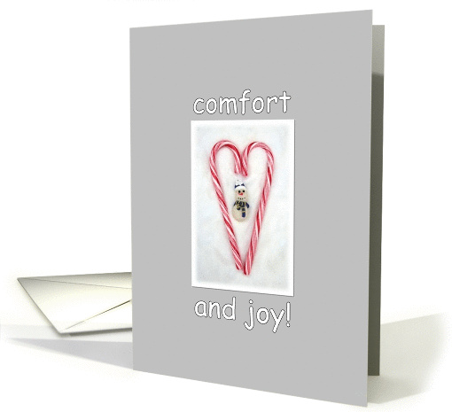 Christmas Candy Cane Heart Snowman Comfort and Joy Holiday card