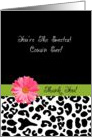 Thank You Cousin Trendy Leopard Print With Pink Flower card