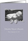 Elegant Lavender Photo Birth Announcement Silver Ribbon card