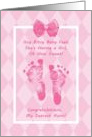 Aunt Baby Shower Congratulations Pink Baby Footprints card