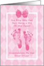 Sister In Law Baby Shower Congratulations Pink Baby Footprints card
