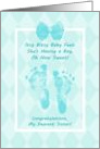 Sister Baby Shower Congratulations Blue Baby Footprints Printed Bow card