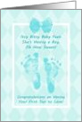 First Son Congratulations Blue Baby Footprints With Printed Bow card