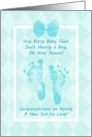 Baby Boy Congratulations Blue Baby Footprints With Printed Bow card