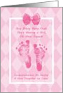 Baby Girl Congratulations Pink Baby Footprints With Printed Bow card