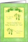Double Baby Shower Invitation Neutral Baby Footprints I card