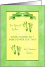 Double Baby Shower Invitation Neutral Baby Footprints II card