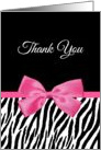 Trendy Pink And Black Zebra Print Thank You With Printed Bow card