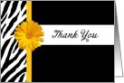 Thank You With Black and White Zebra Print and Girly Yellow Daisy card