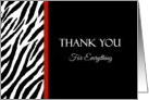 Thank You With Black and White Zebra Print and Red Stripe card